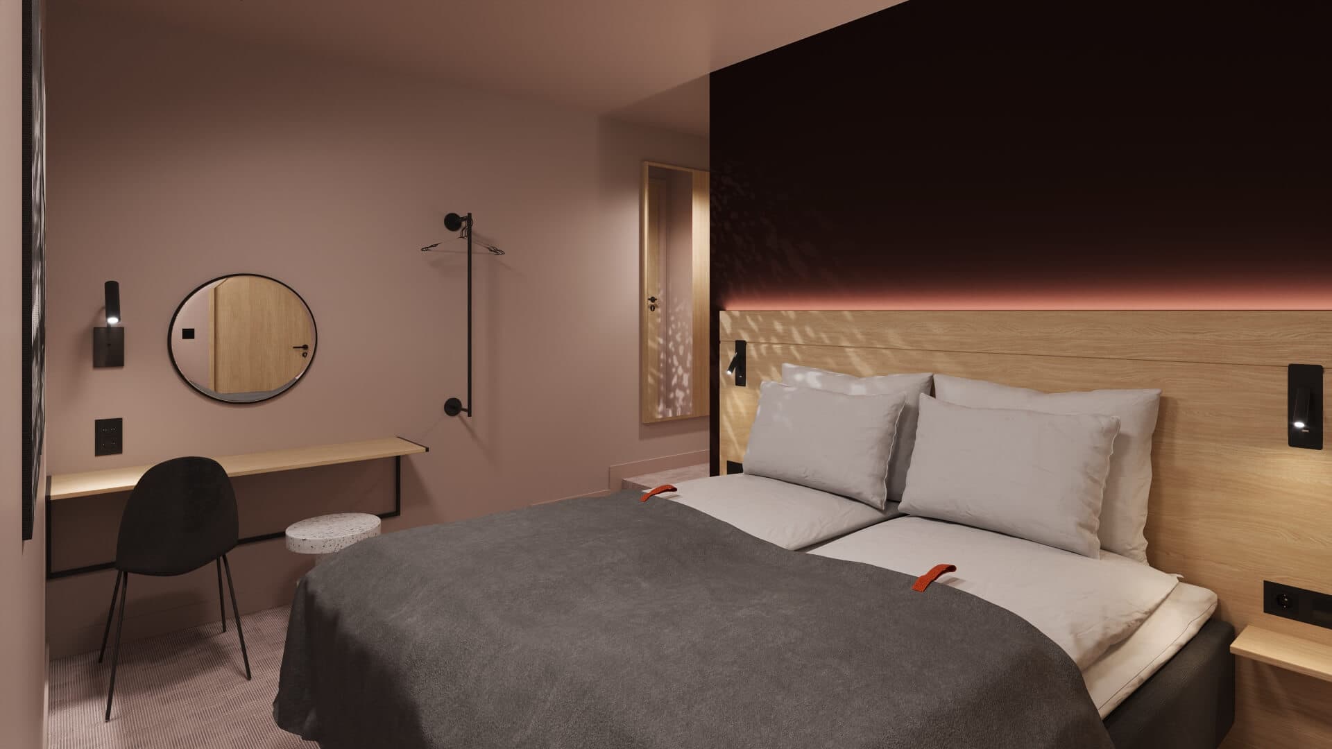 citybox stockholm double room small with double bed, desk and chair